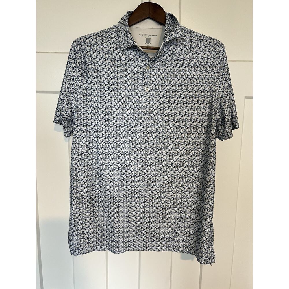 Hickey Freeman Men's Golf Polo Medium Dri Fit Blue White